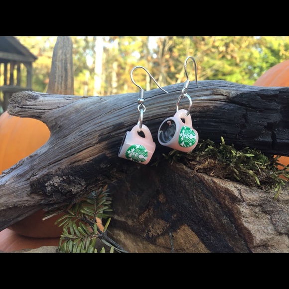 Pink Starbucks coffee cups earrings silver 925 new handmade - Picture 2 of 6